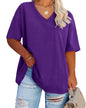 Cato Fashions Online - Women's Plus Size V-Neck Cotton T-Shirts - Summer Half Sleeve Casual Loose Fit Tunic Tops
