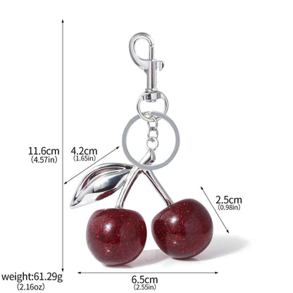 Red Cherry Bag Charm - Crystal Keychain Pendant in Zinc Alloy