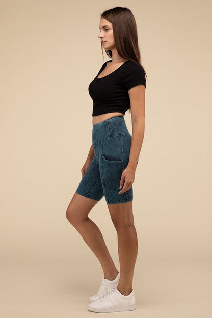 ZENANA Mineral Wash Wide Waistband Pocket Leggings