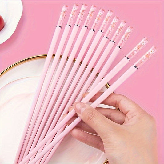 Elegant Pink Cherry Blossom Reusable Chopsticks  Set of 5