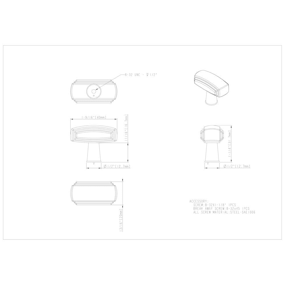 1-9/16" Overall Length Satin Nickel Rectangle Delgado Cabinet Knob