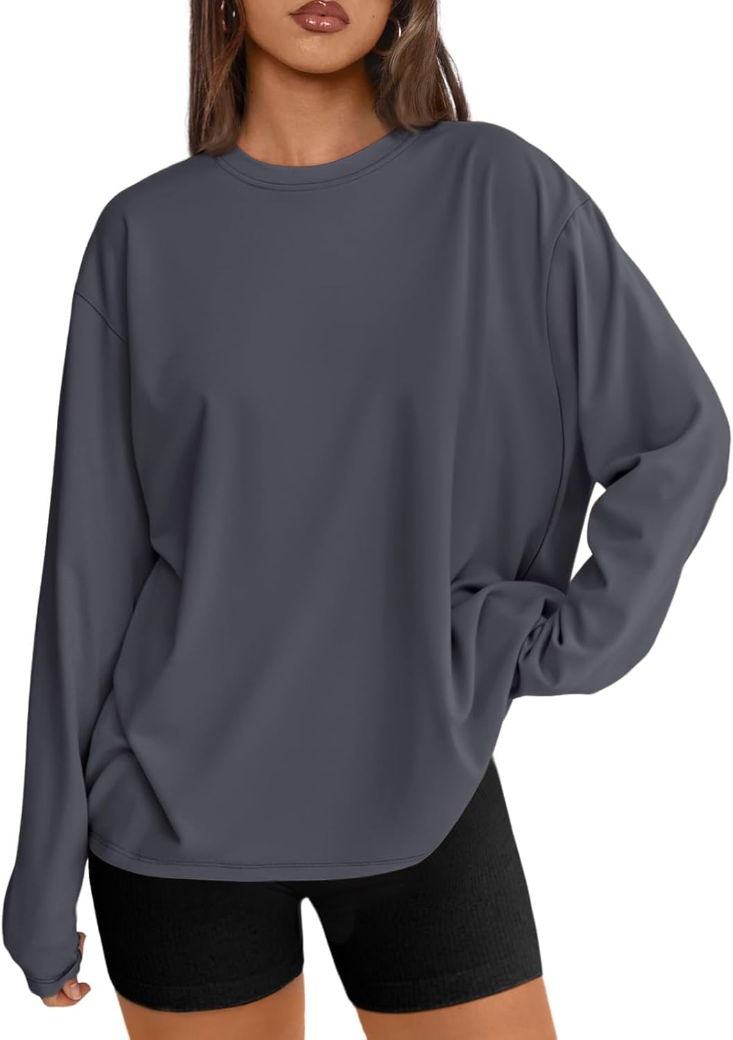 Big & Tall Clothing - Women's Oversized Long Sleeve T-Shirt Basic Crewneck Tee Fall Casual Top