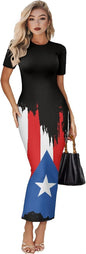 Women's Jamaican Flag Bodycon Midi Dress Short Sleeve