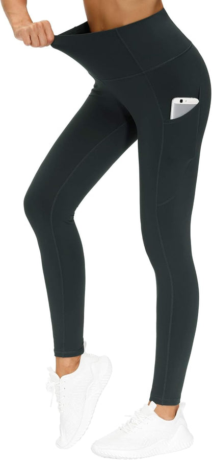 Women's High Waisted Yoga Leggings with Pockets - Thick Tummy Control Workout Pants