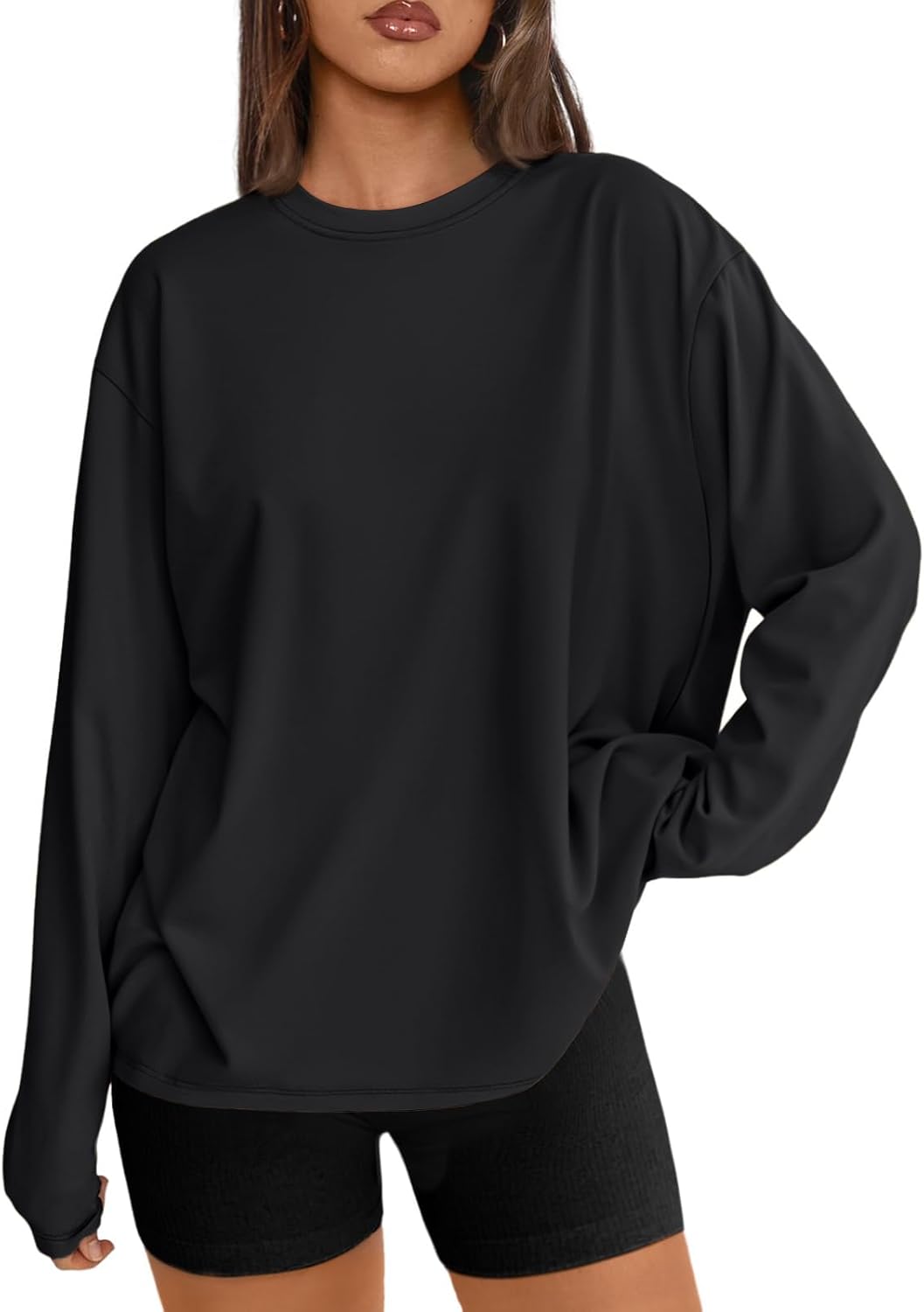 Big & Tall Clothing - Women's Oversized Long Sleeve T-Shirt Basic Crewneck Tee Fall Casual Top