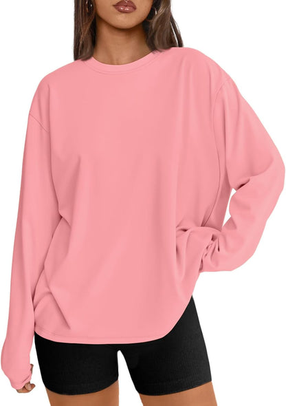 Big & Tall Clothing - Women's Oversized Long Sleeve T-Shirt Basic Crewneck Tee Fall Casual Top