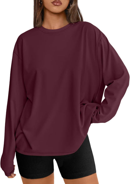 Big & Tall Clothing - Women's Oversized Long Sleeve T-Shirt Basic Crewneck Tee Fall Casual Top