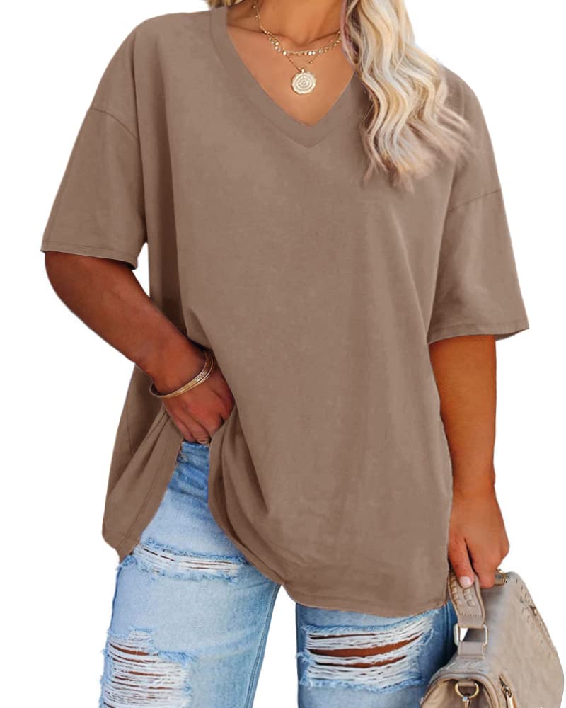 Cato Fashions Online - Women's Plus Size V-Neck Cotton T-Shirts - Summer Half Sleeve Casual Loose Fit Tunic Tops