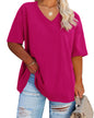 Cato Fashions Online - Women's Plus Size V-Neck Cotton T-Shirts - Summer Half Sleeve Casual Loose Fit Tunic Tops