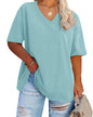 Cato Fashions Online - Women's Plus Size V-Neck Cotton T-Shirts - Summer Half Sleeve Casual Loose Fit Tunic Tops