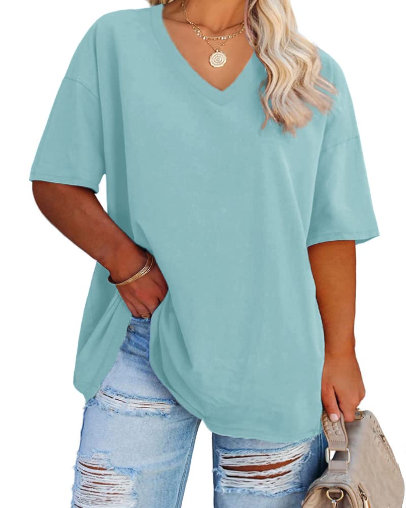 Cato Fashions Online - Women's Plus Size V-Neck Cotton T-Shirts - Summer Half Sleeve Casual Loose Fit Tunic Tops