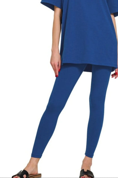 Zenana Cotton Round Neck Top & Legging Set