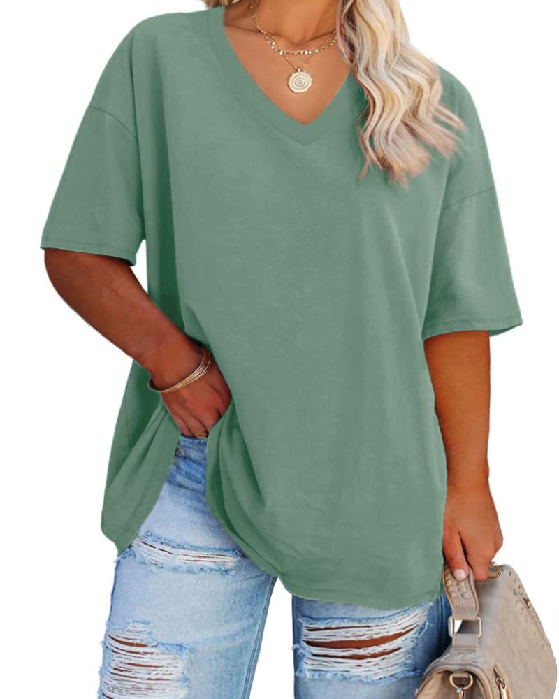 Cato Fashions Online - Women's Plus Size V-Neck Cotton T-Shirts - Summer Half Sleeve Casual Loose Fit Tunic Tops