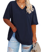 Cato Fashions Online - Women's Plus Size V-Neck Cotton T-Shirts - Summer Half Sleeve Casual Loose Fit Tunic Tops