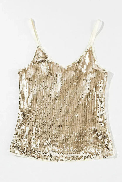 Black Sequined Adjustable Spaghetti Straps Tank Top