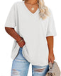 Cato Fashions Online - Women's Plus Size V-Neck Cotton T-Shirts - Summer Half Sleeve Casual Loose Fit Tunic Tops