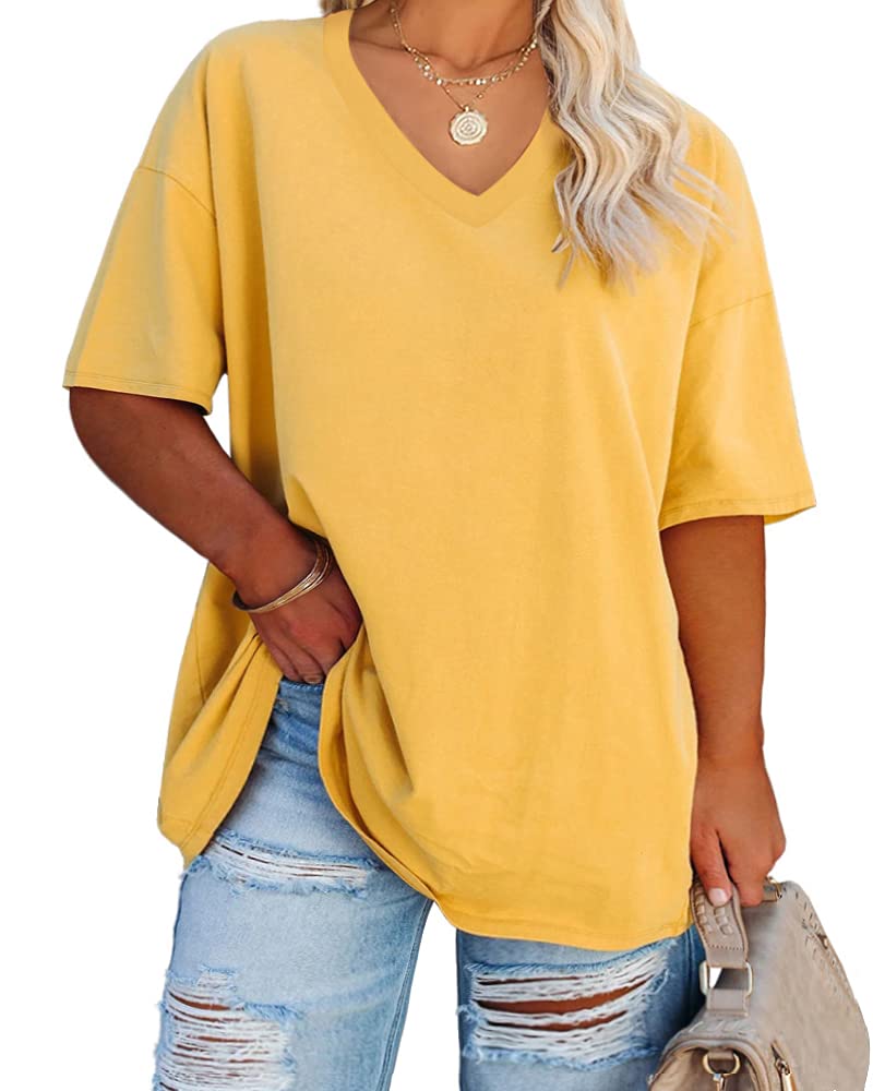 Cato Fashions Online - Women's Plus Size V-Neck Cotton T-Shirts - Summer Half Sleeve Casual Loose Fit Tunic Tops