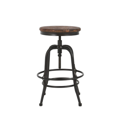 24" Brown And Black Iron Backless Adjustable Height Bar Chair