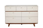 56" Brown and White Solid Wood Seven Drawer Double Dresser