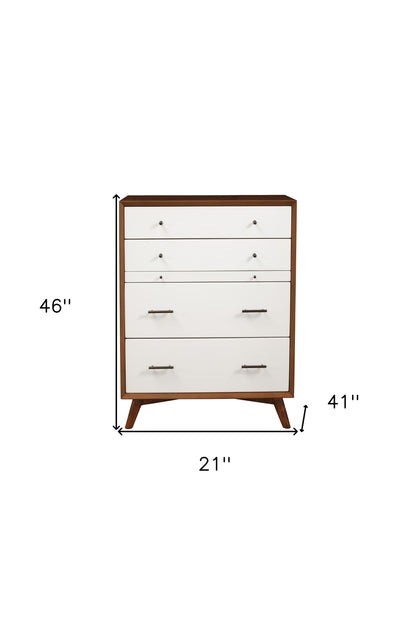 38" Brown and White Solid Wood Four Drawer Chest