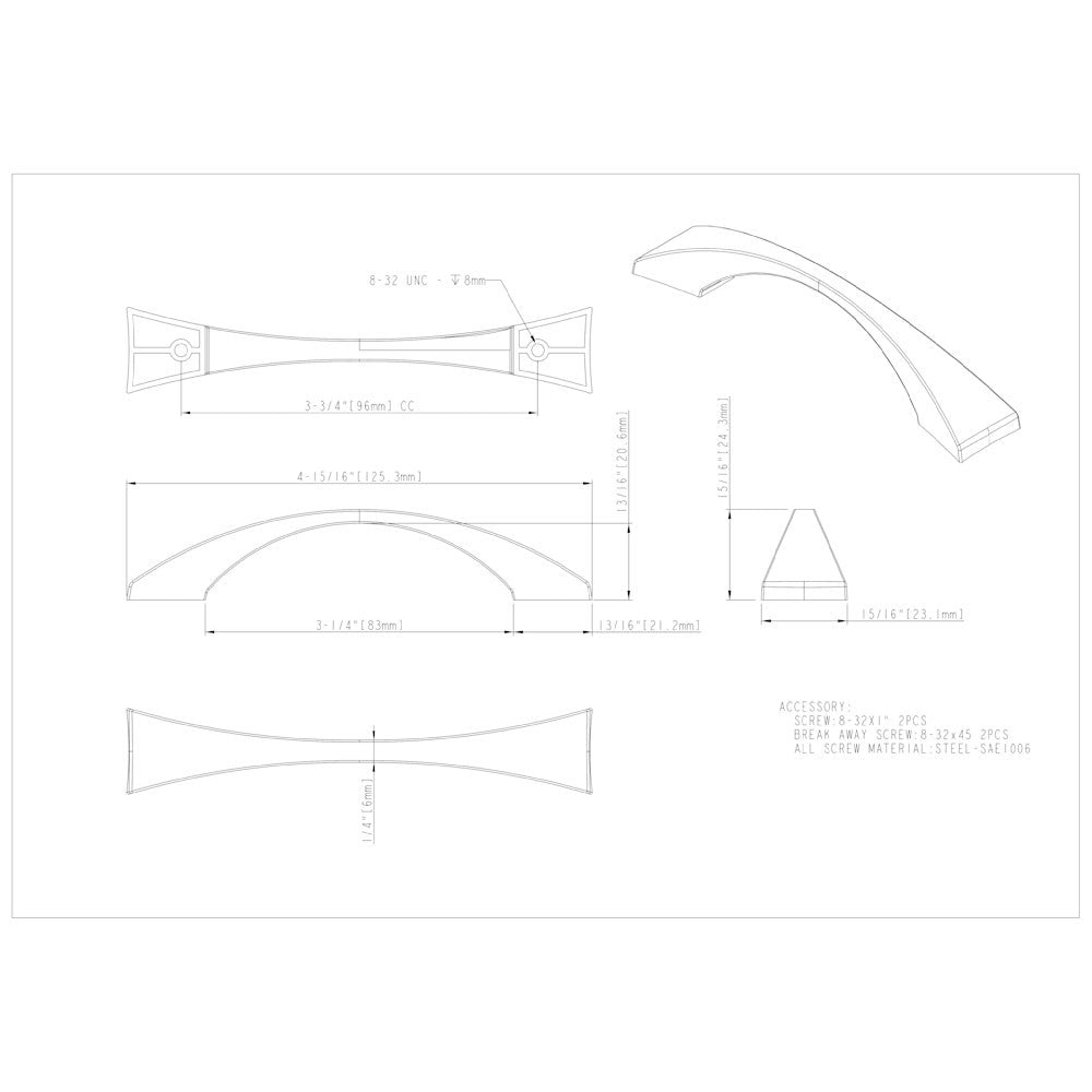 96 mm Center-to-Center Satin Nickel Square Glendale Cabinet Pull