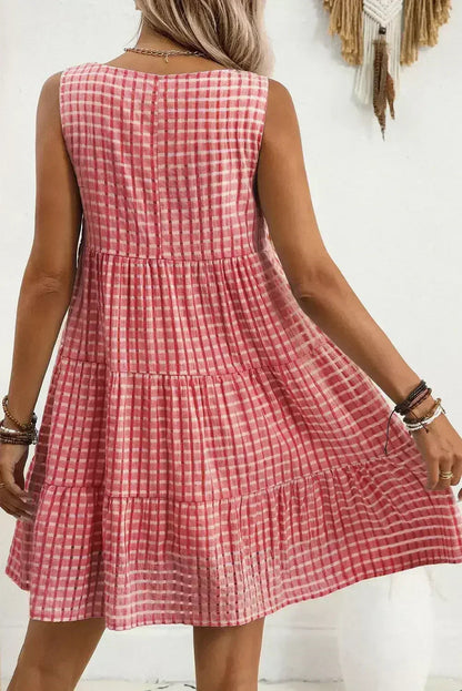 Light Blue Gingham High Waist Sleeveless Mini Dress