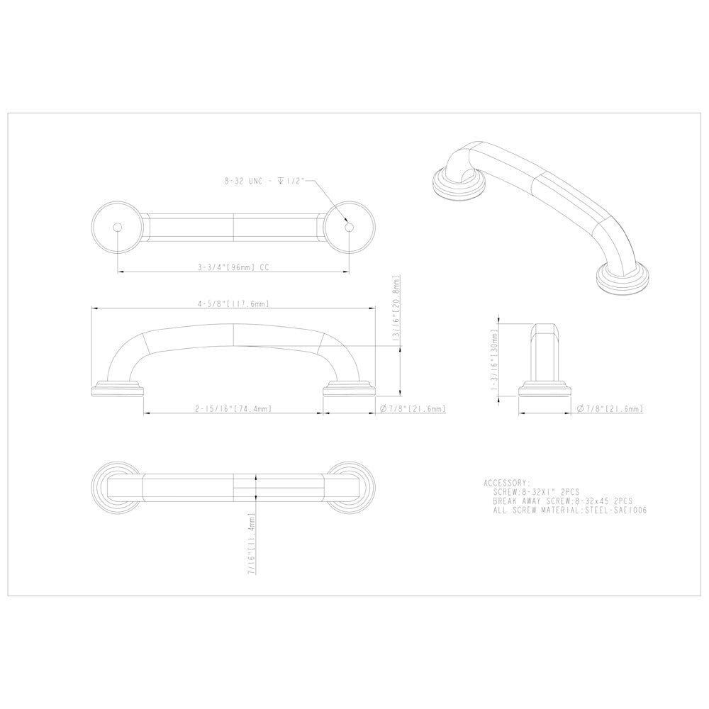 96 mm Center-to-Center Satin Nickel Bremen 1 Cabinet Pull