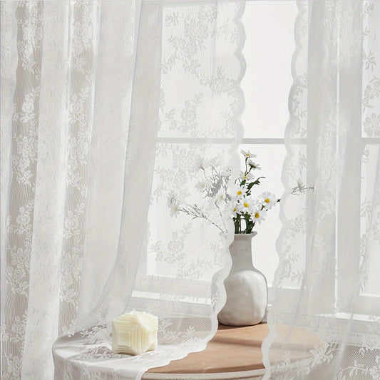 Elegant White Lace Sheer Curtain Floral UVProtection Decor