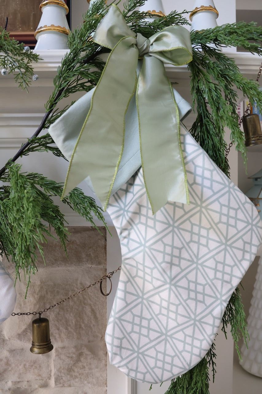Green Fretwork Christmas Stocking | Chapple Chandler X Nicole Speake