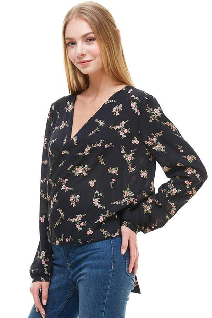 Long Sleeve Surplice Floral Top | Apparel | Kitchen + Metal