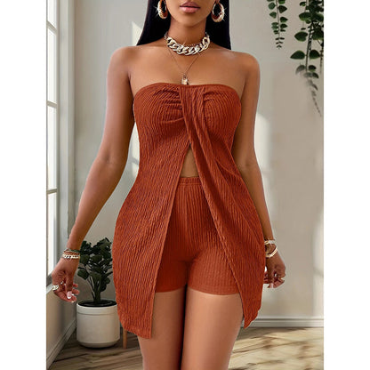 2 Piece Outfits Elegant Textured Strapless Ruched