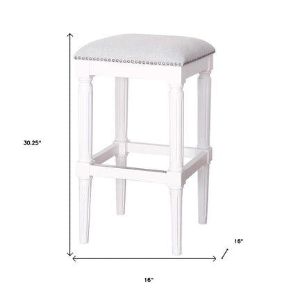 31" Light Gray And White Solid Wood Backless Bar Height Bar Chair