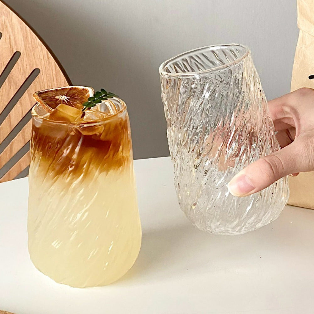 1pc Glacier Ribbed Glass Coffee Mug - Large Capacity Iced Coffee Latte