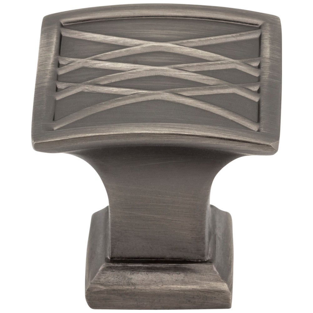 1-1/4" Overall Length Brushed Pewter Square Geometric Pattern Aberdeen Cabinet Knob