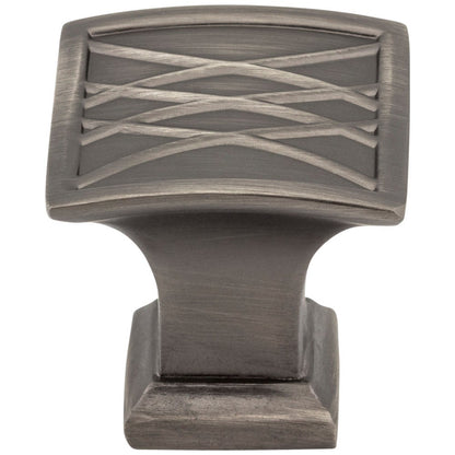 1-1/4" Overall Length Brushed Pewter Square Geometric Pattern Aberdeen Cabinet Knob