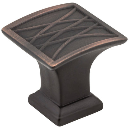 1-1/4" Overall Length Brushed Pewter Square Geometric Pattern Aberdeen Cabinet Knob