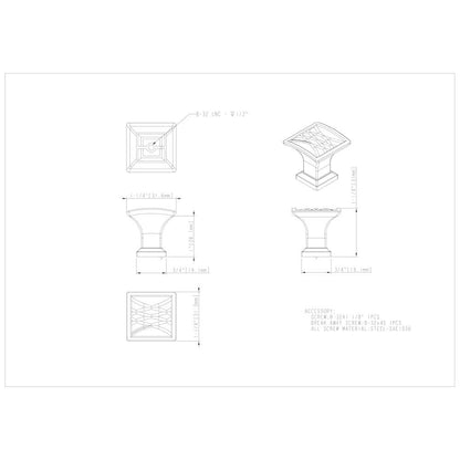 1-1/4" Overall Length Square Geometric Pattern Aberdeen Cabinet Knob