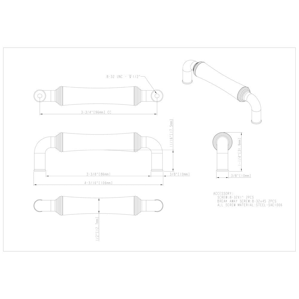 96 mm Center-to-Center Satin Nickel Barrel Bremen 2 Cabinet Pull