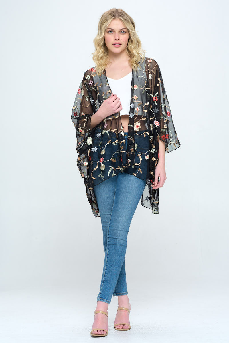 Floral Embroidered Mesh Oversized Kimono | Apparel | Kitchen + Metal