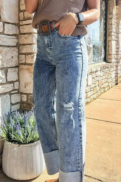 Ashleigh Blue Mineral Wash Distressed Wide Leg Jeans