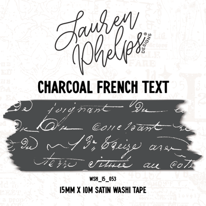 Charcoal French Text 15mm washi