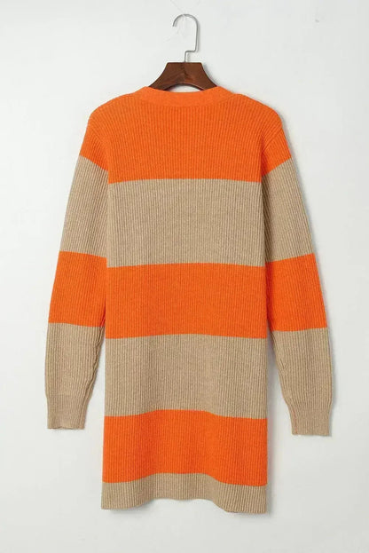 Orange Colorblock Ribbed Knit Cardigan