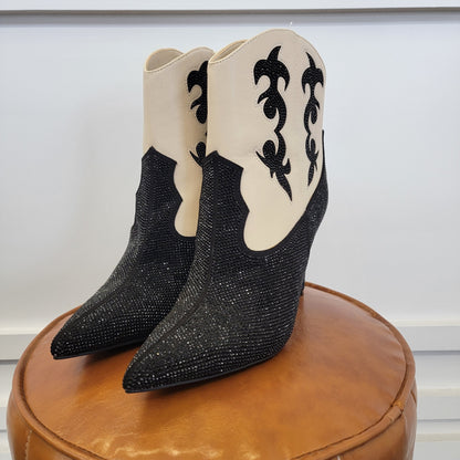 INC Shoe Size 8.5 Black & Cream Western Bling Bootie NWT
