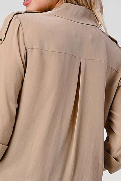 Double-Breasted Button-Up Blouse with Rolled Sleeves | Apparel | Kitchen + Metal