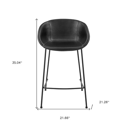Set of Two 26" Black Faux Leather And Steel Low Back Counter Height Bar Chairs