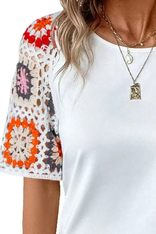 Geometric Round Neck Short Sleeve Blouse | Femstylo