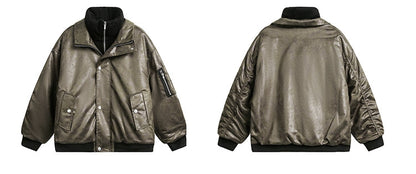 American-style Fake Two-piece Suede Bomber Jacket Cotton-padded Jacket