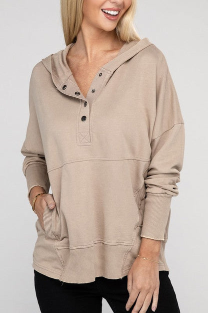 ZENANA French Terry Acid Wash Kangaroo Pocket Hoodie