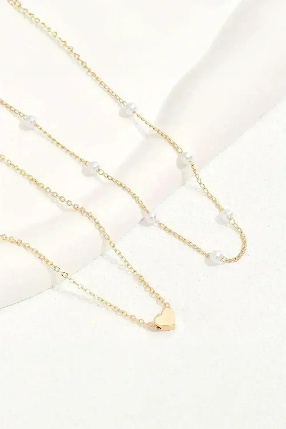Gold Pearl Heart Necklace - Adjustable Chain - Dainty Layering Pendant