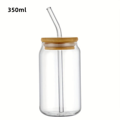 Versatile Glass Cup with Lid  Straw  350ml550ml